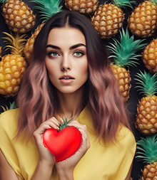 Девушка с ананасами дарит сердце